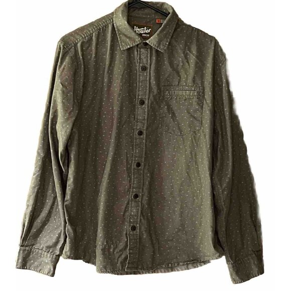 Howler Bros Men's Medium Long Sleeve Shirt Gray With Turquoise Triangles - Picture 1 of 8